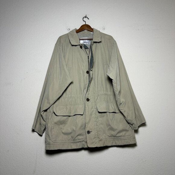 VTG London Fog Beige Coat Jacket Men L Outerwear Khaki Utility Zip Winter Fall - Picture 1 of 16